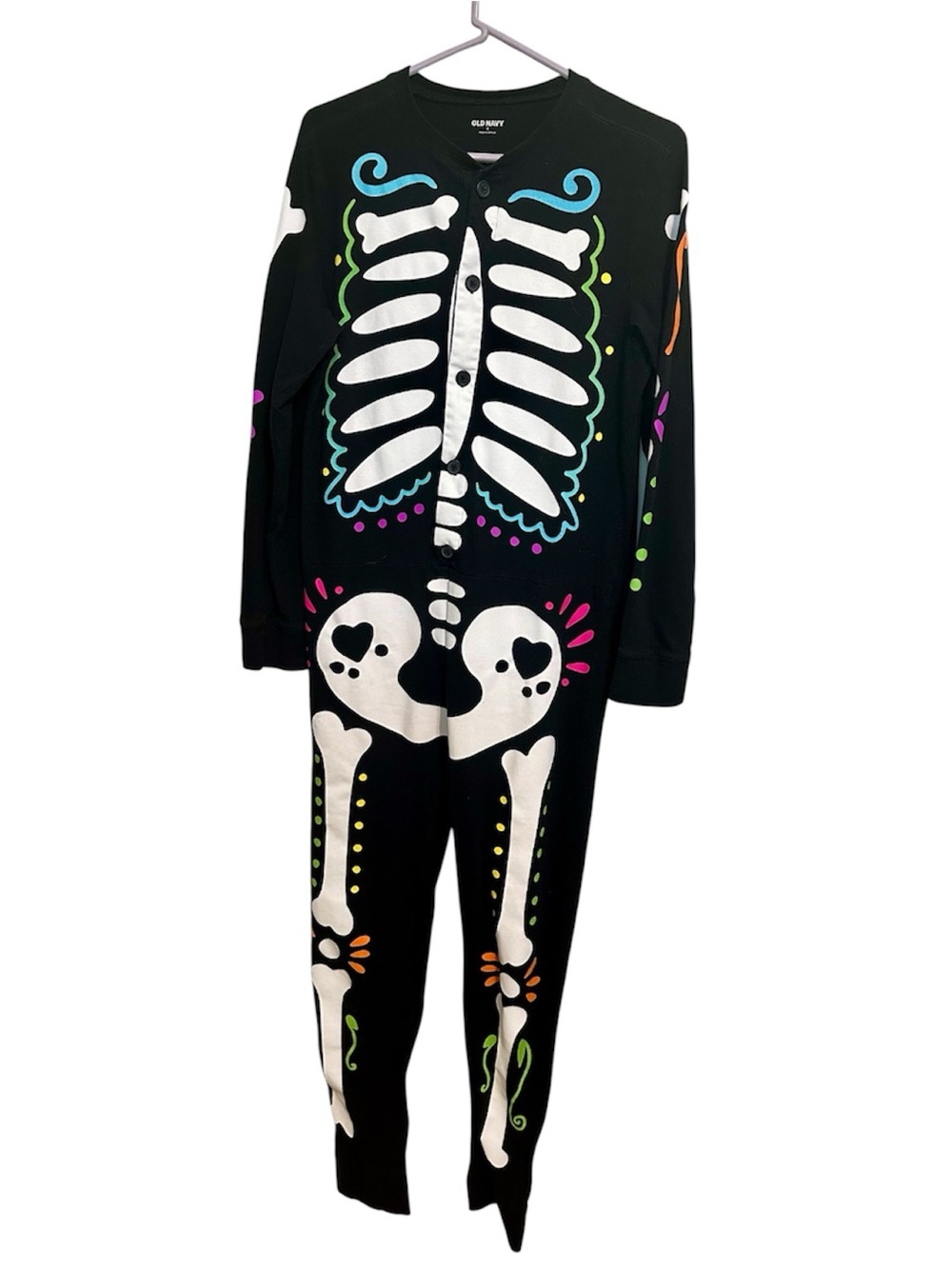 Old Navy Long Sleeve Skeleton Onesie Neon/White/Black